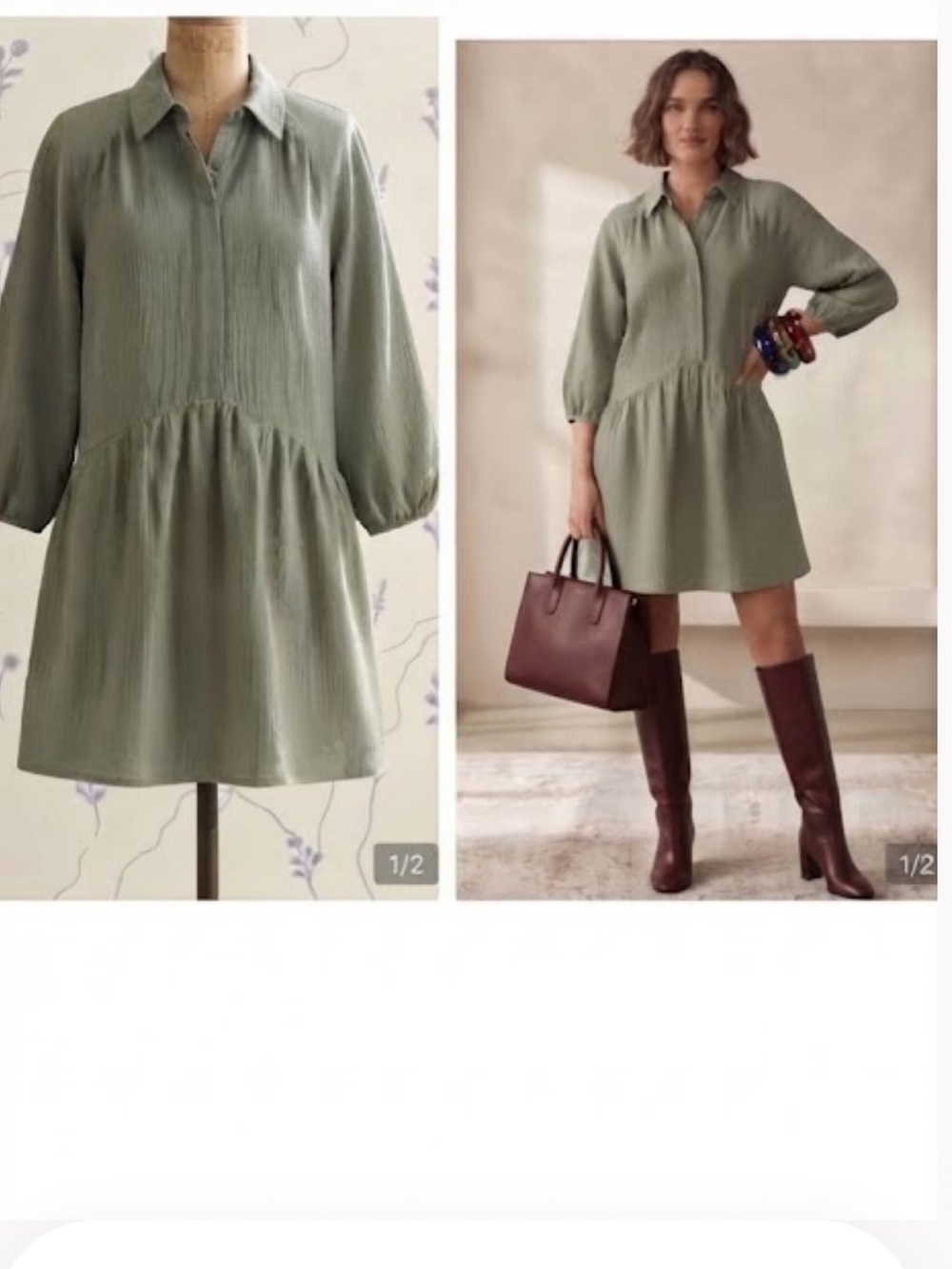 Club Monaco Sage Green  M Linen-blend Seersucker Puff Sleeve Babydoll Mini
